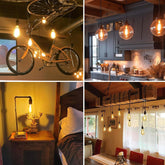 Collage of various indoor settings with hanging lights.